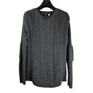 BDG URBAN OUTFITTERS Men's Grey Cable Knit Sweater with Knitted Elbow Pads S